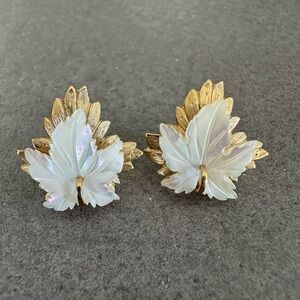 Wells 14k Gold Filled Mother of Pearl Maple Leaf Stud Earrings